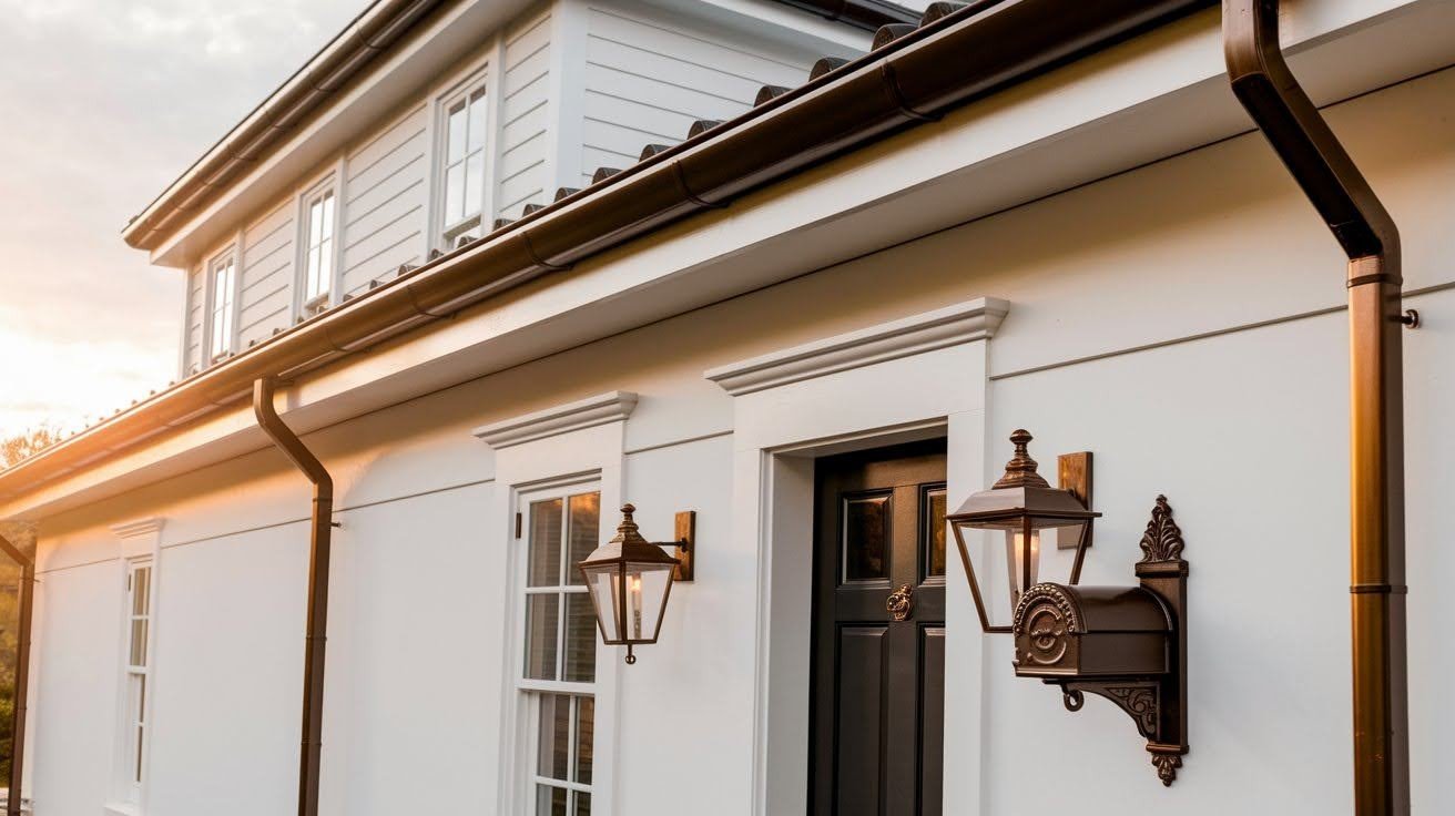 Transform Your White Home with Dark Bronze Gutters